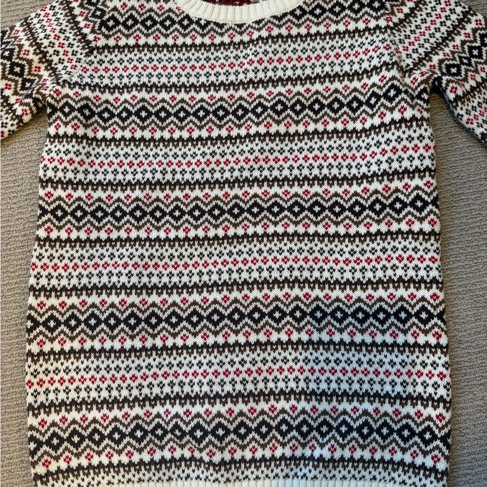 Kids Fair Isle Crewneck Sweater - Ivory, Black & Red